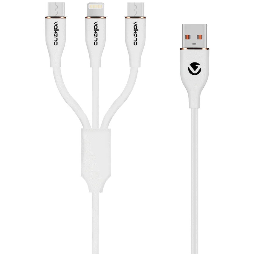 Volkano Flexi Series 3-in-1 Charging Cable - White