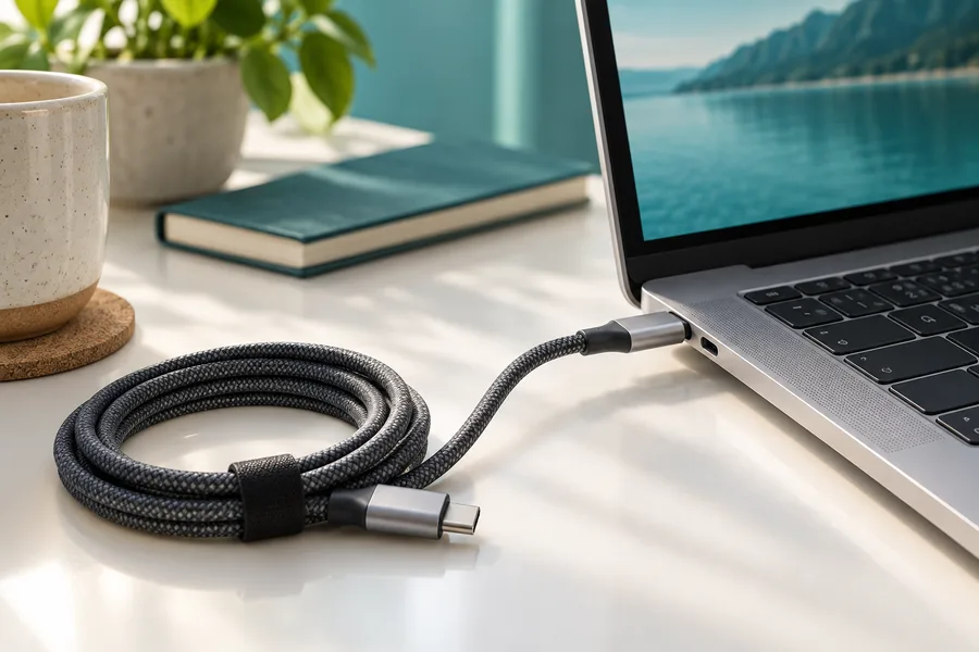 Illustrative charging cables and USB accessories scene